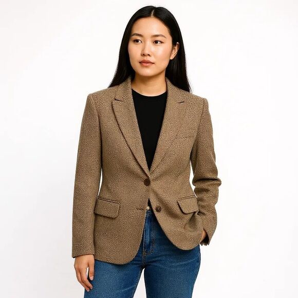 Sundance Catalog Saint Herringbone Wool Blend Boyfriend Jacket Size Small Brown - Picture 1 of 9